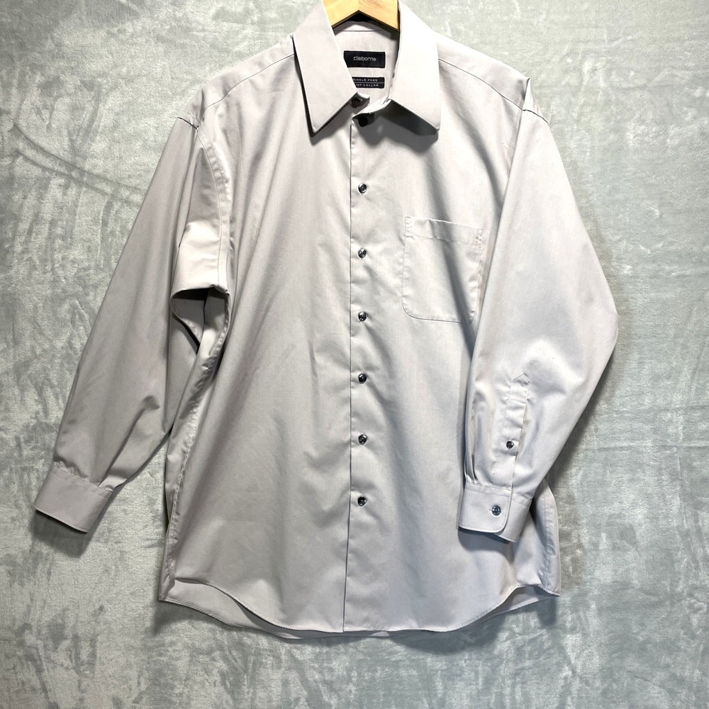 Claiborne Mens Wrinkle Resistant Long Sleeve Button Down Shirt Sz 16  32/33 Gray